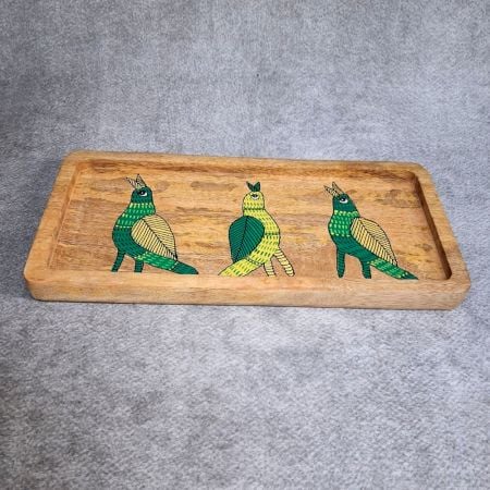 Handcrafted Mango Wood Birds Hand Painted Serving Tray